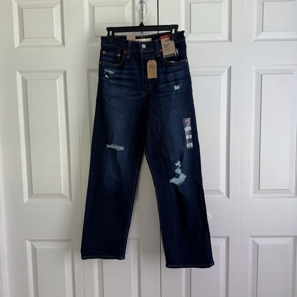 LEVI’s Distressed Ribcage Straight Ankle Jeans Size 27 Blue - Picture 1 of 13